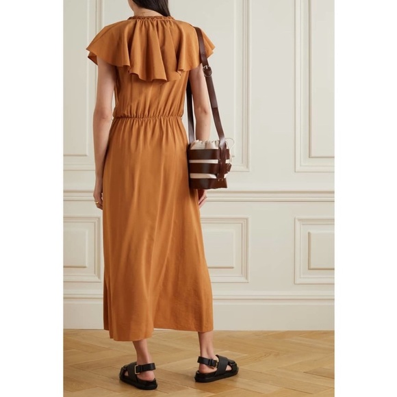 VINCE Braid Trim Flutter Sleeve Wrap Dress Copper Size Small NWT - Picture 2 of 7